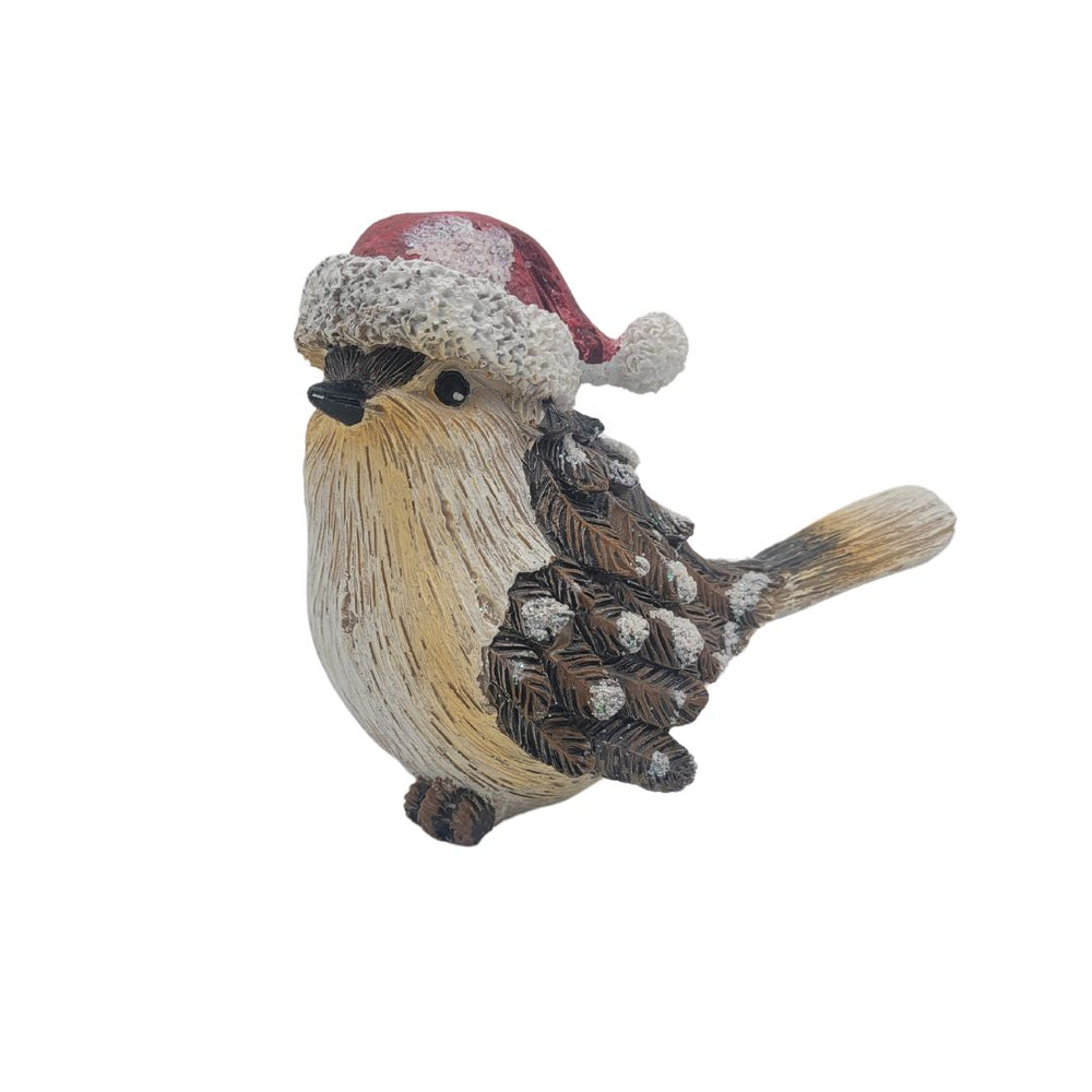 Snowy Bird Figurine with Santa Hat