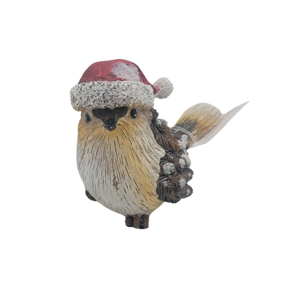 Snowy Bird Figurine with Santa Hat