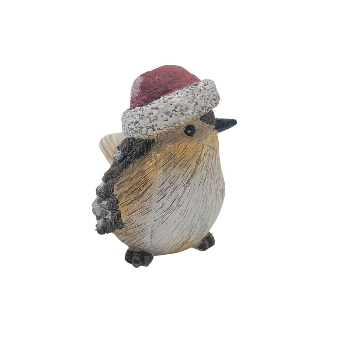 Snowy Bird Figurine with Santa Hat