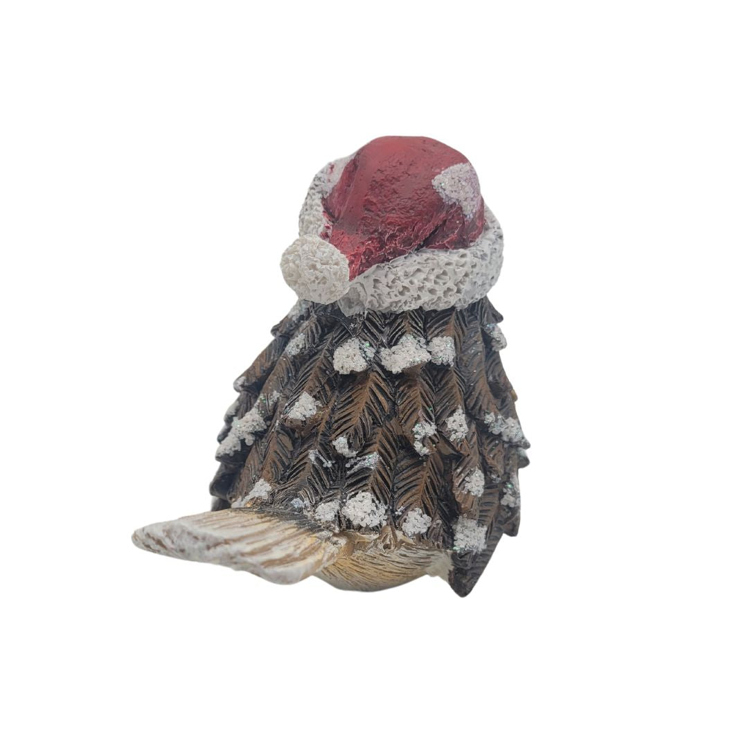 Snowy Bird Figurine with Santa Hat