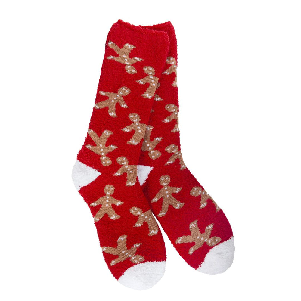 Gingerbread Man Cozy Crew Socks Red