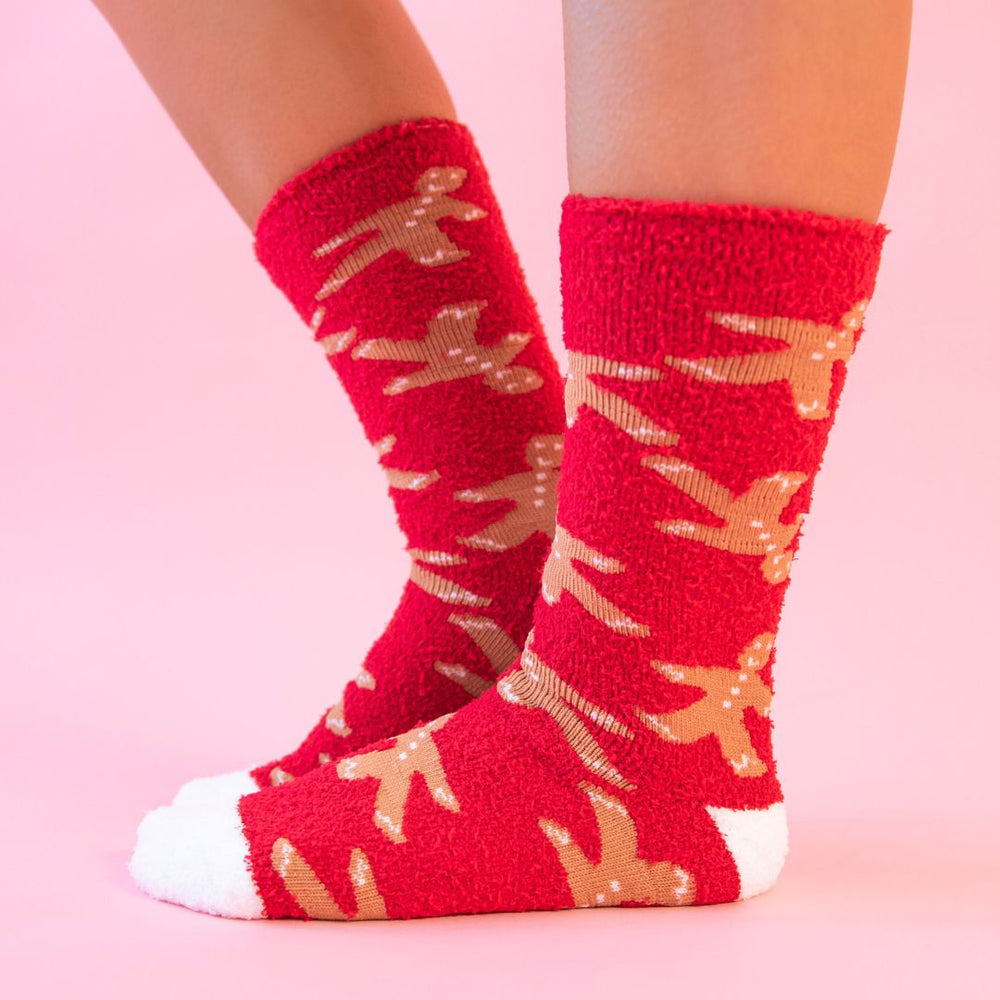 Gingerbread Man Cozy Crew Socks Red
