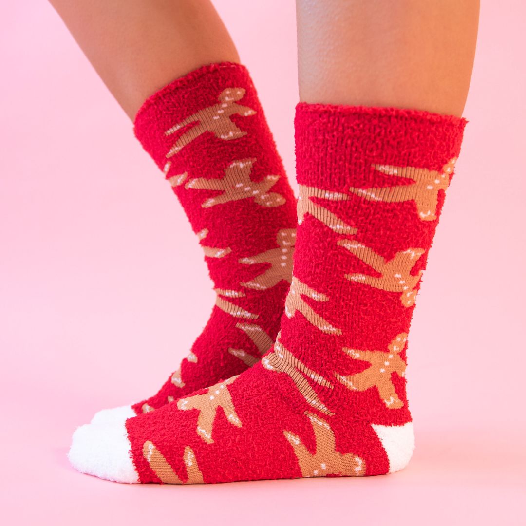Gingerbread Man Cozy Crew Socks Red