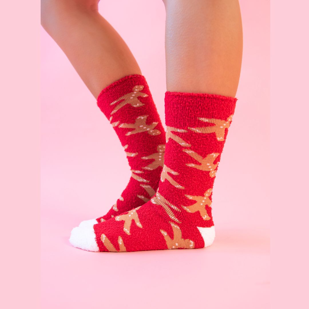 Gingerbread Man Cozy Crew Socks Red