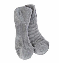 A pair of heather grey socks designed for comfort, with a textured surface.