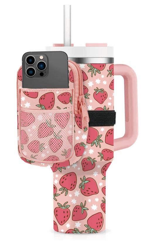 Strawberries Printed Tumbler Zipper Pouch: Peach