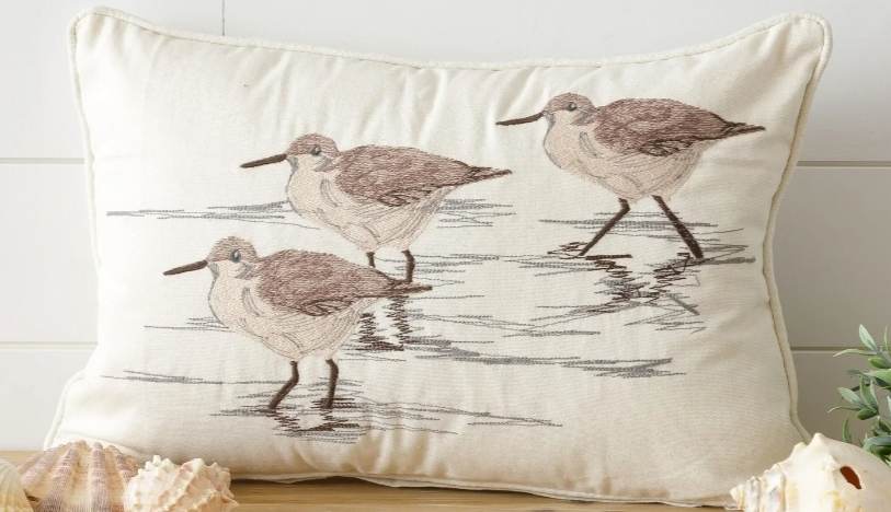 Embroidered Pillow with Sandpipers