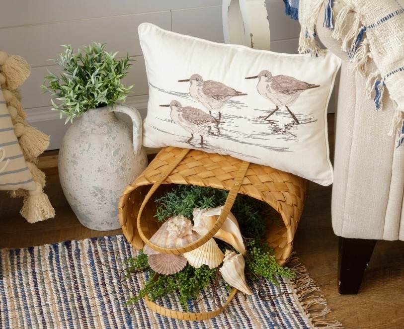 Embroidered Pillow with Sandpipers