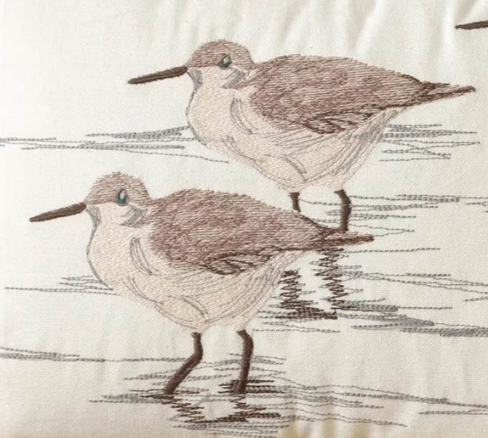 Embroidered Pillow with Sandpipers