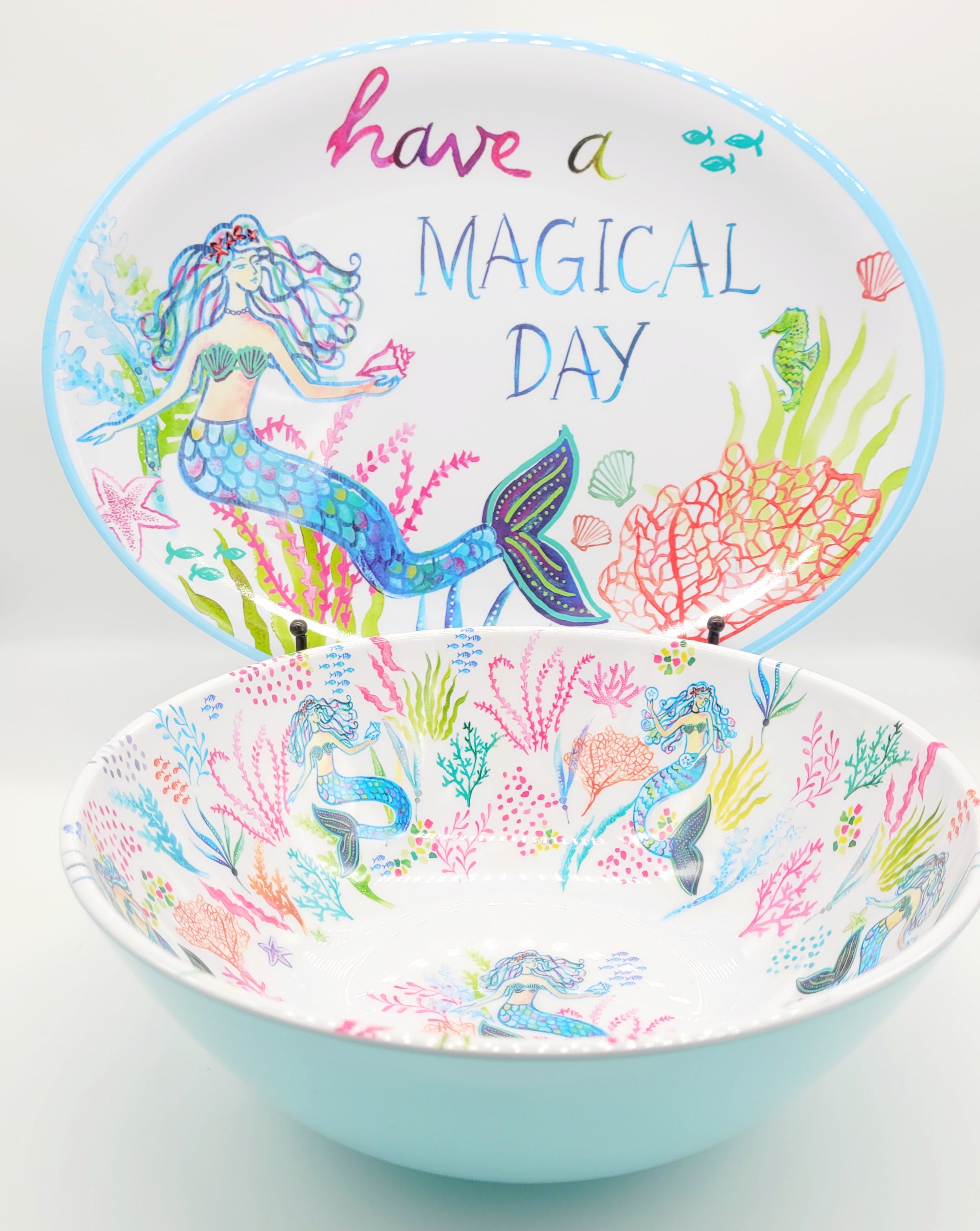 MERMAID GARDEN MELAMINE SERVING BOWL