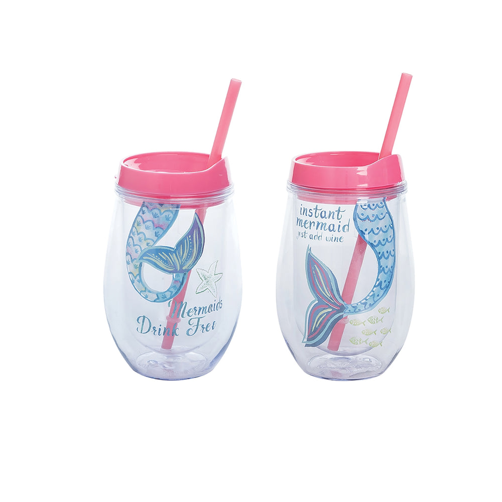 MERMAID GARDEN WINE GLASS WITH LID AND STRAW