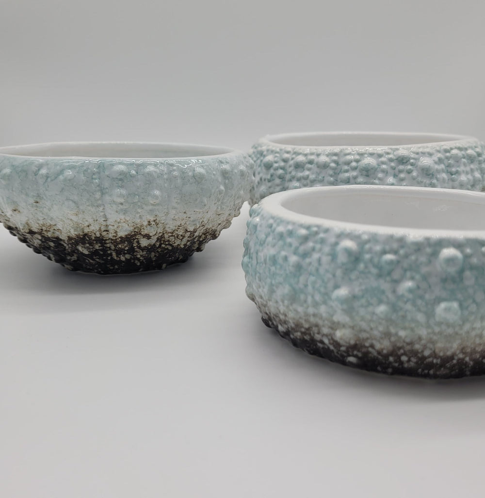 CERAMIC BLUE SEA URCHIN BOWLS