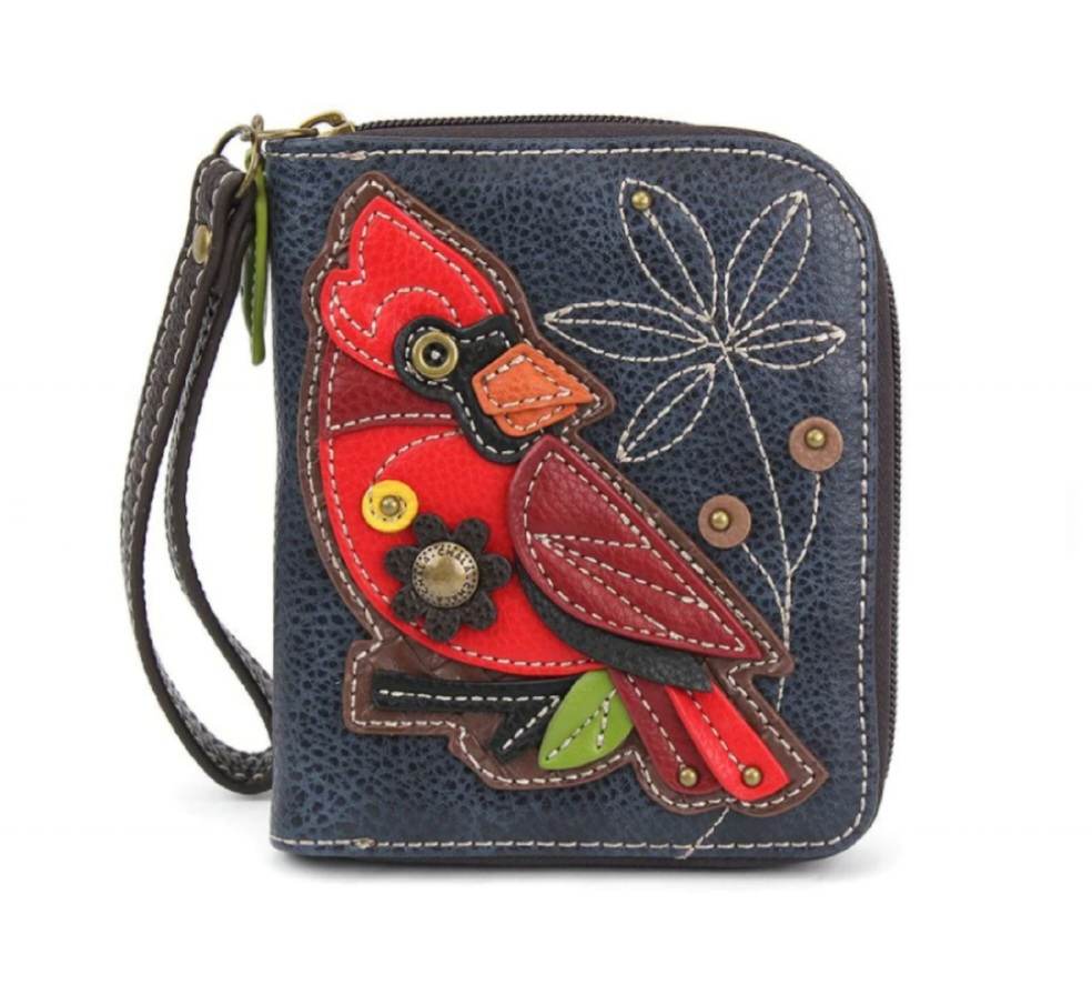 CHALA ZIP AROUND WALLET CARDINAL RED BIRD