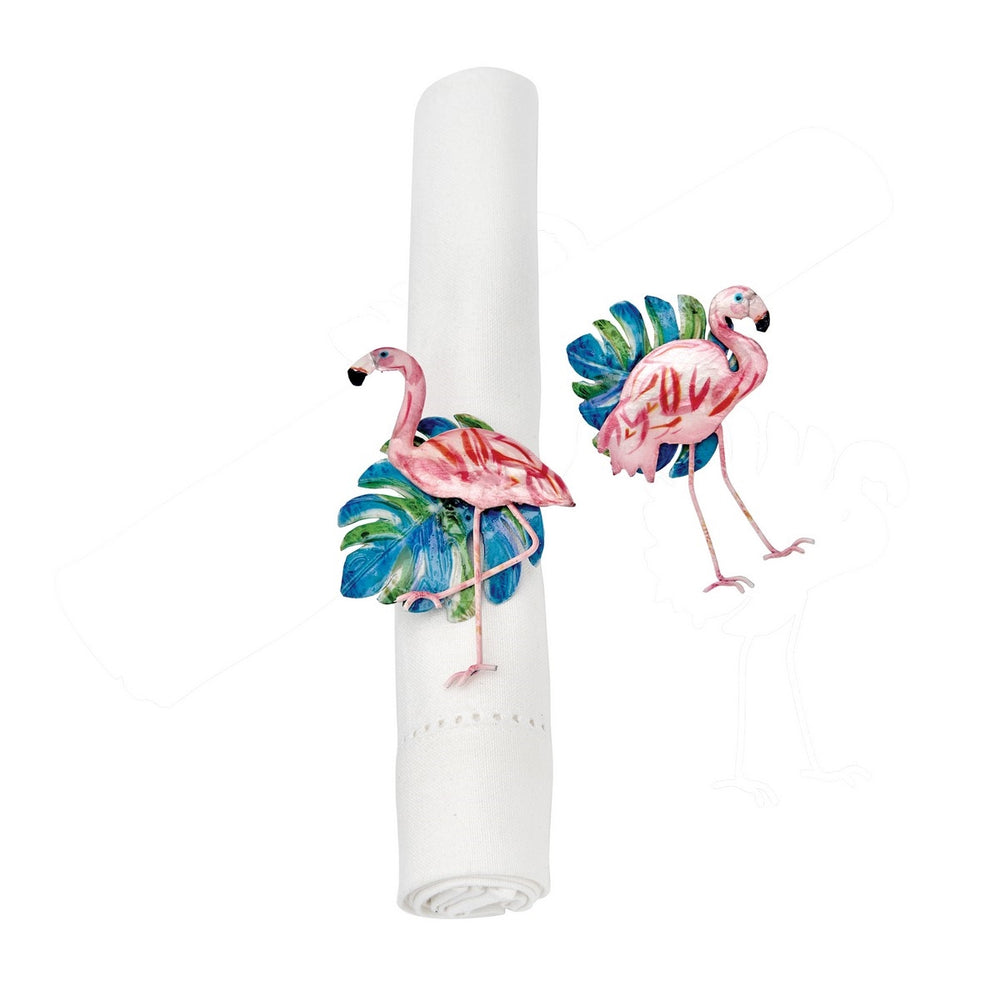 FLAMINGO PALM NAPKIN RING SET OF 4