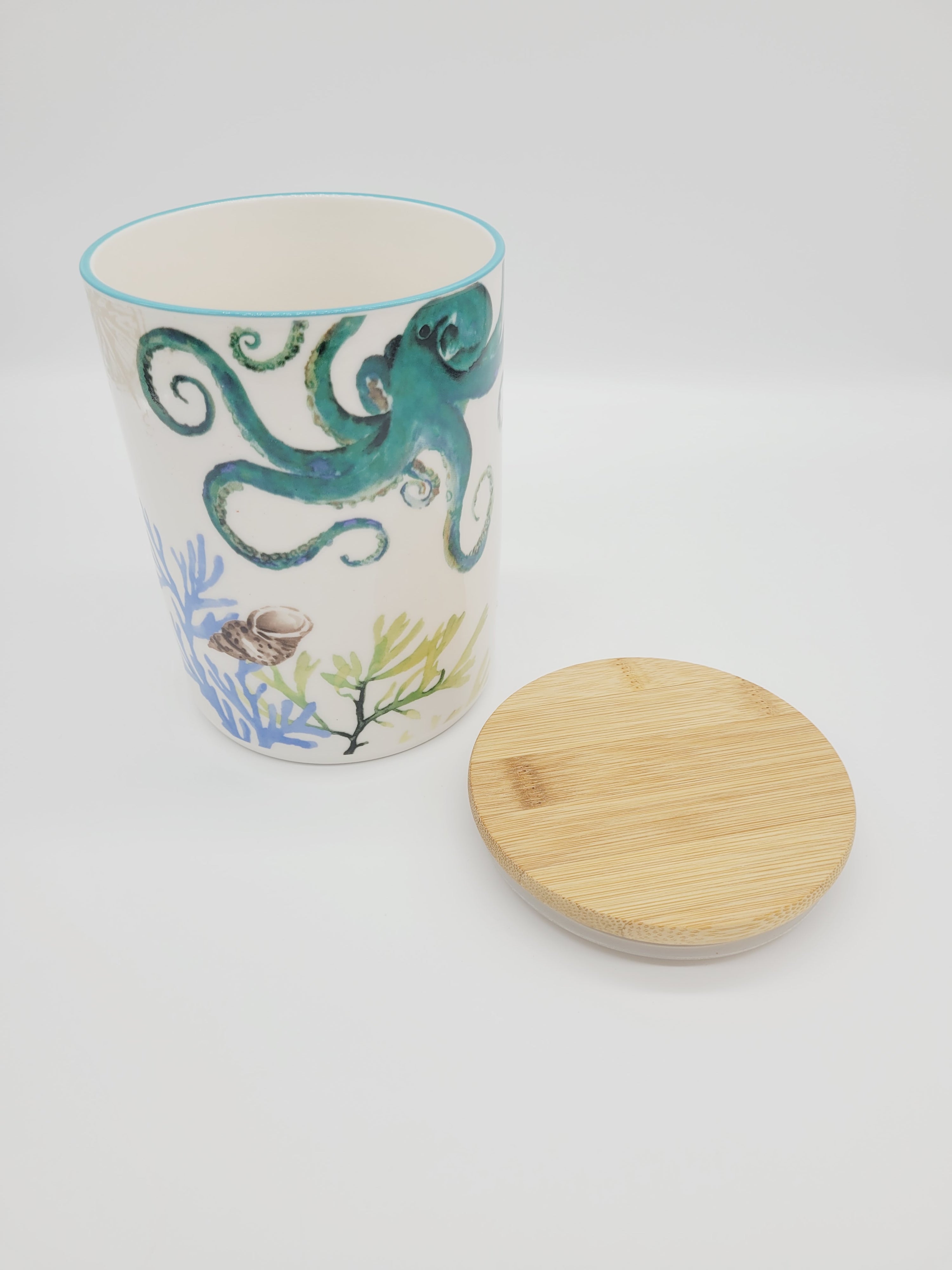 OCTOPUS CERAMIC CONTAINER WITH BAMBOO LID
