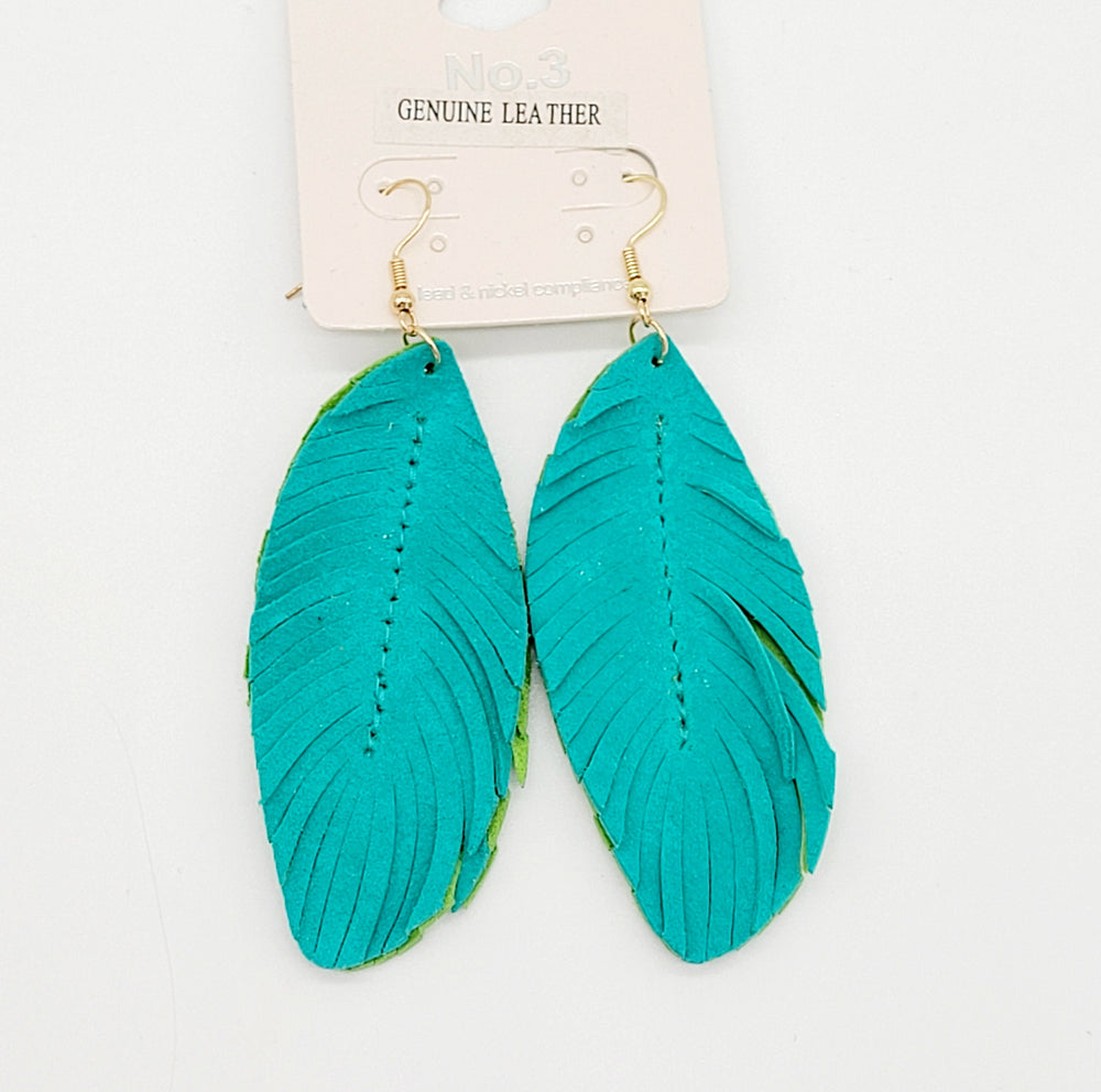 TWO TONE LEATHER FEATHER EARRINGS