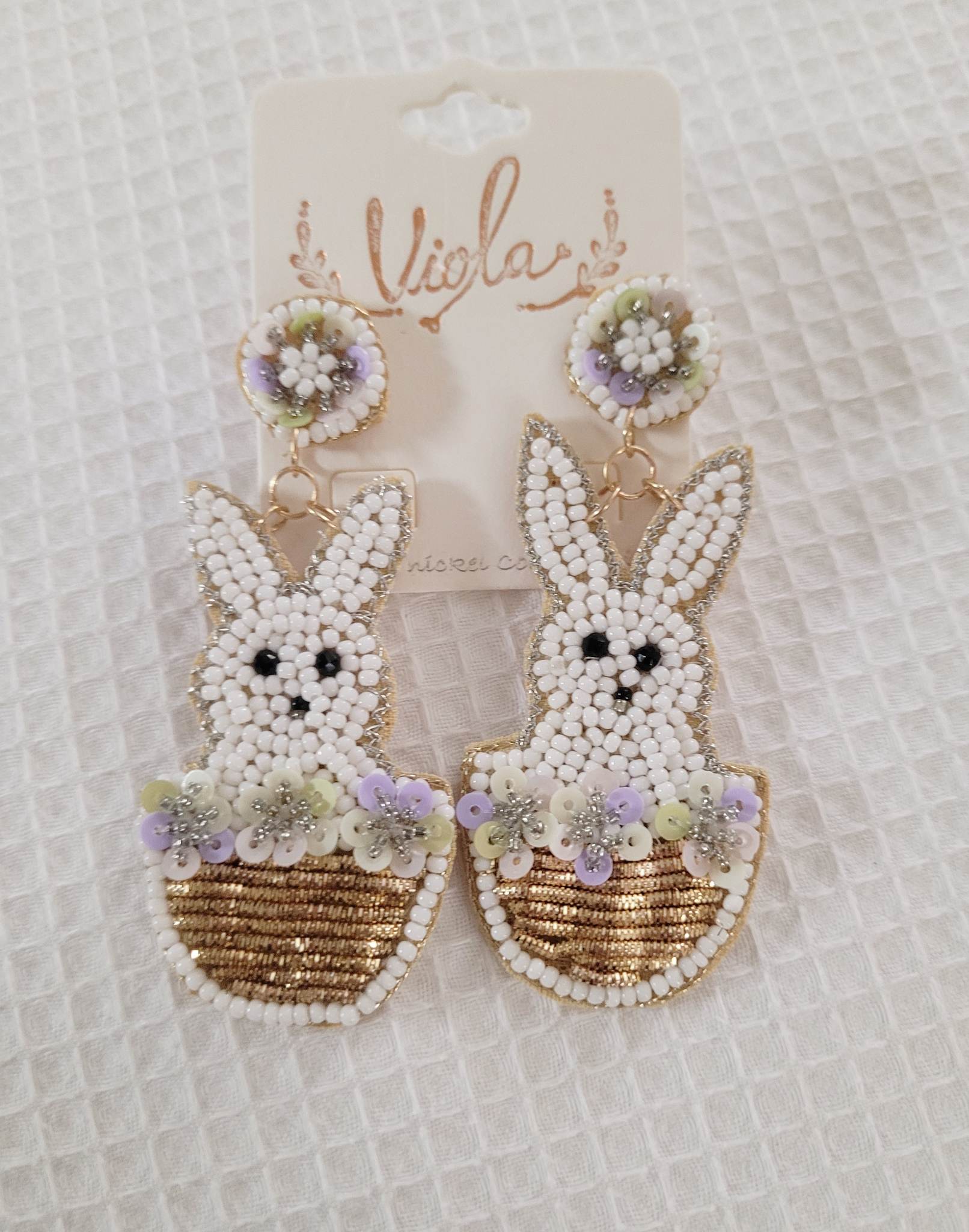 Beaded Bunny Basket Earrings