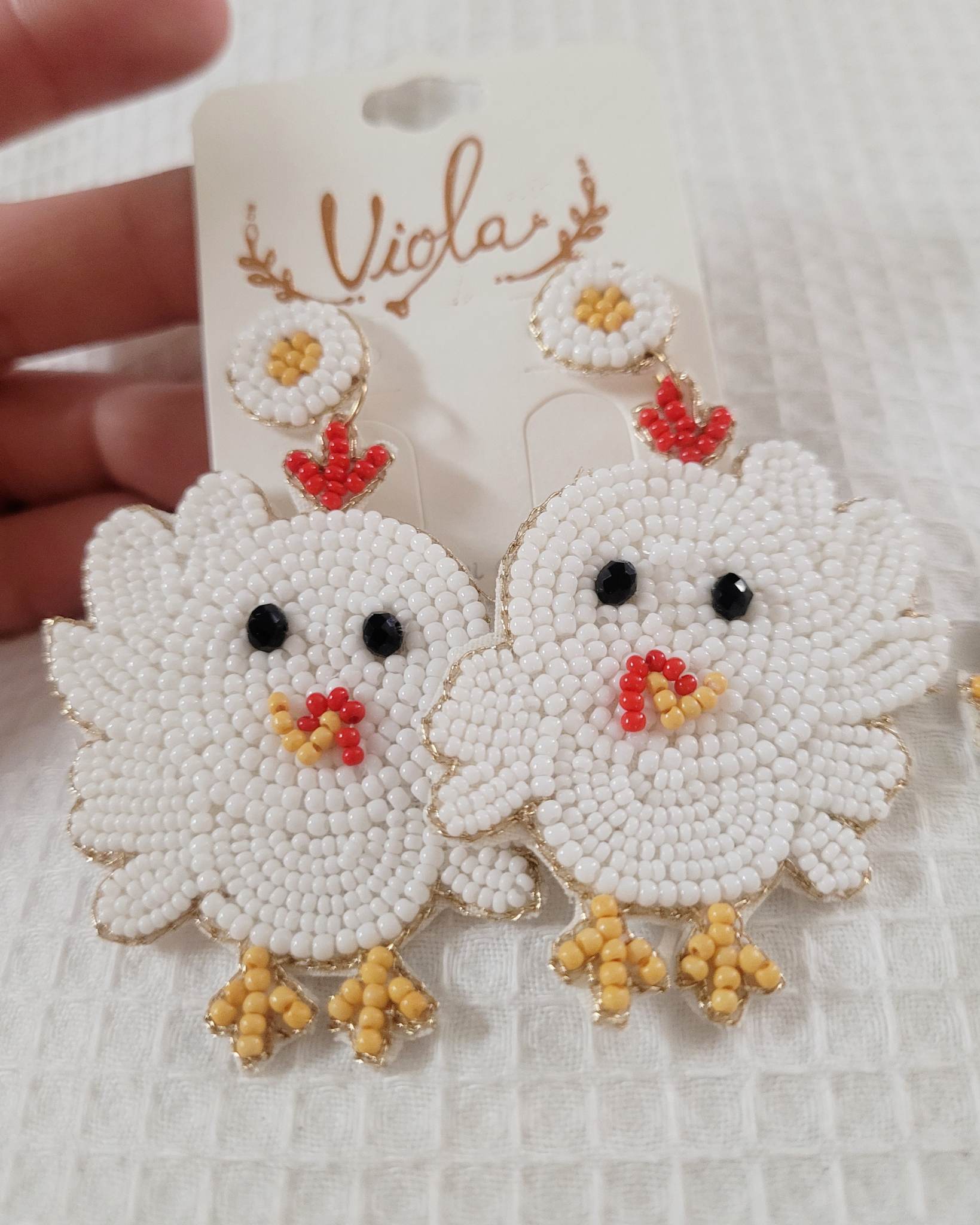 Beaded Chicken Earrings