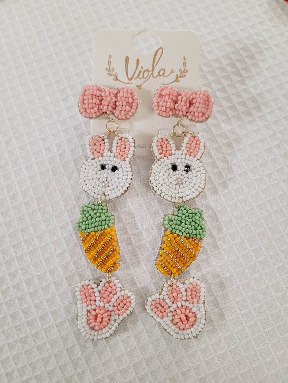 Beaded Easter Bunny Dangle Earring