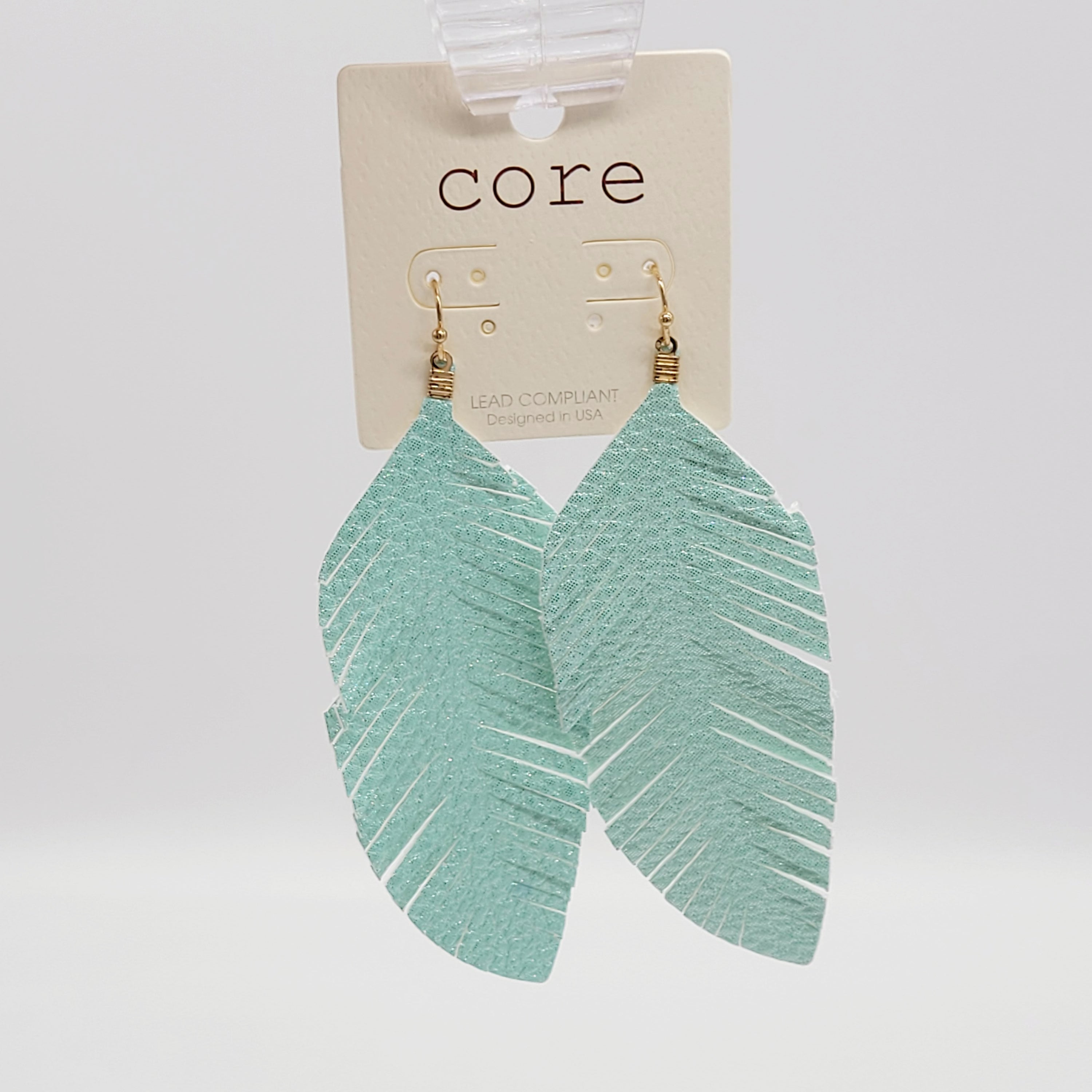 SHINE LEATHER FEATHER EARRINGS