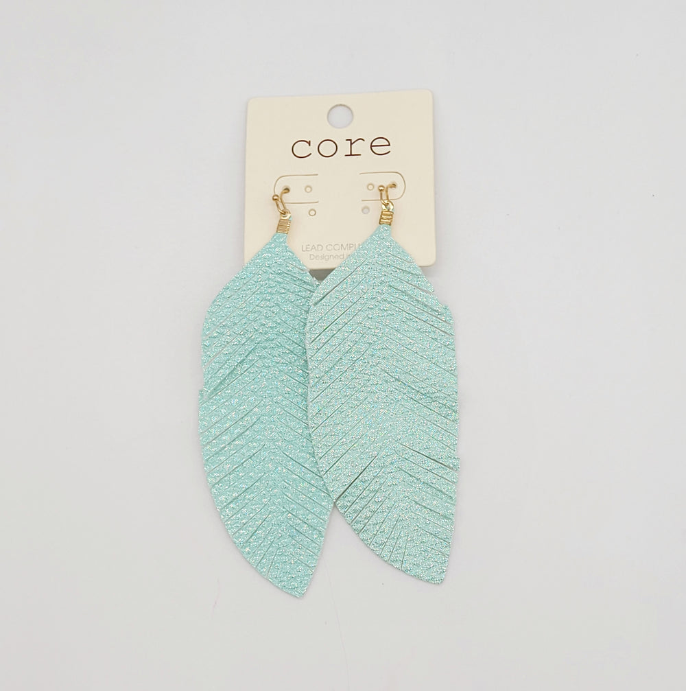 SHINE LEATHER FEATHER EARRINGS
