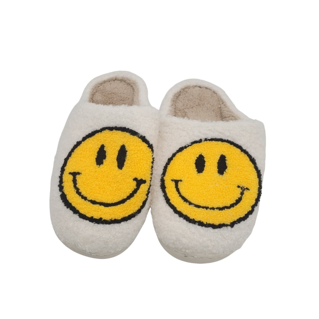 SMILEY FACE SLIPPERS WITH RUBBER SOLES