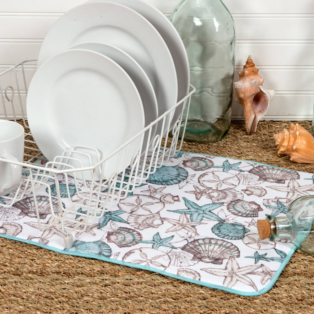 BEACH THEMED COUNTERTOP DISH DRYING MAT