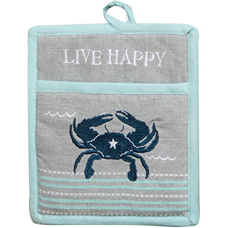 NAUTICAL LIVE HAPPY CRAB EMBROIDERED COTTON OVEN POCKET MITT