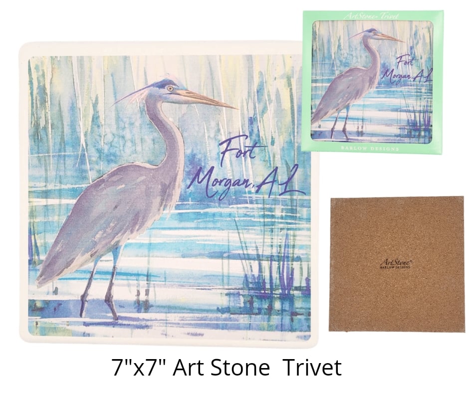 Fort Morgan, AL Watercolor Heron ArtStone Trivet