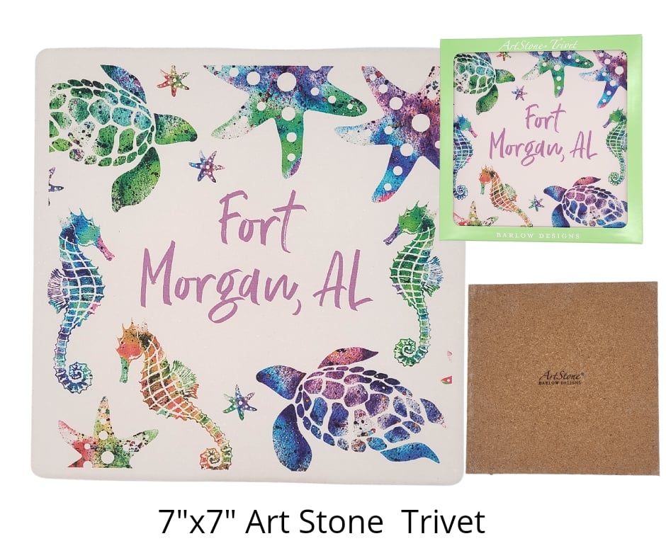 Fort Morgan, AL Watercolor Sea Life ArtStone Trivet