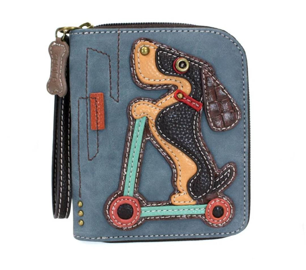 CHALA ZIP AROUND WALLET WIENER DOG SCOOTER