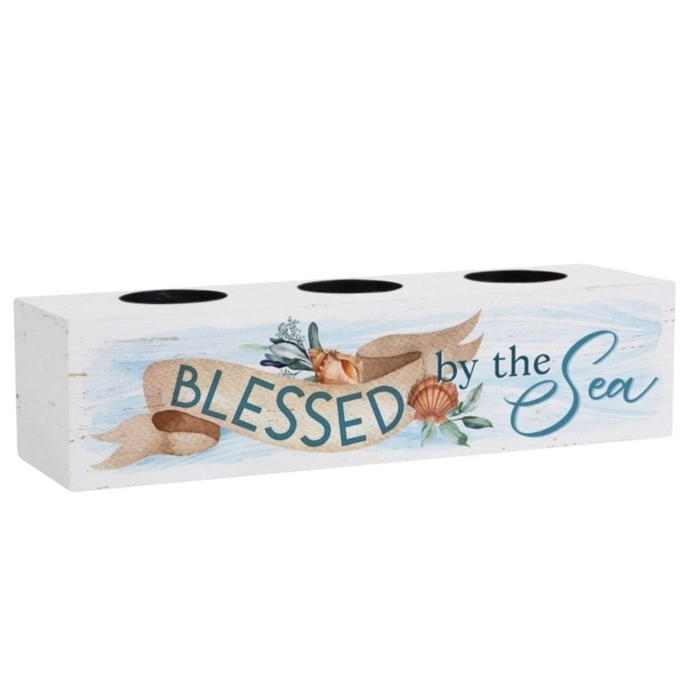 BLESSED BY THE SEA BLOCK CANDLE HOLDER DECOR
