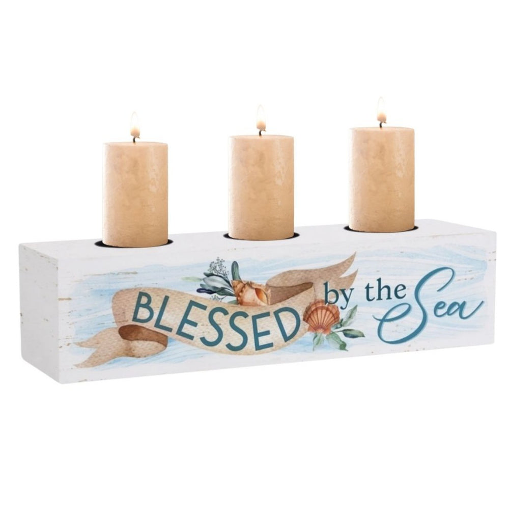 BLESSED BY THE SEA BLOCK CANDLE HOLDER DECOR