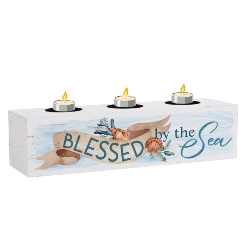 BLESSED BY THE SEA BLOCK CANDLE HOLDER DECOR