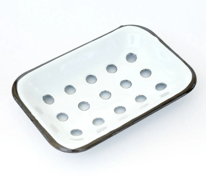 FinchBerry Farmhouse White Enameled Metal Soap Dish