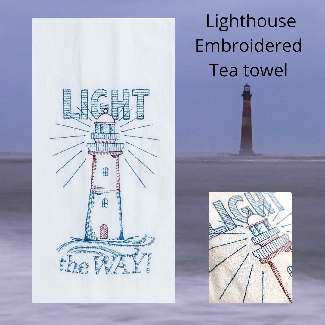 LIGHTHOUSE LIGHT THE WAY COTTON EMBROIDERED FLOUR SACK TOWEL