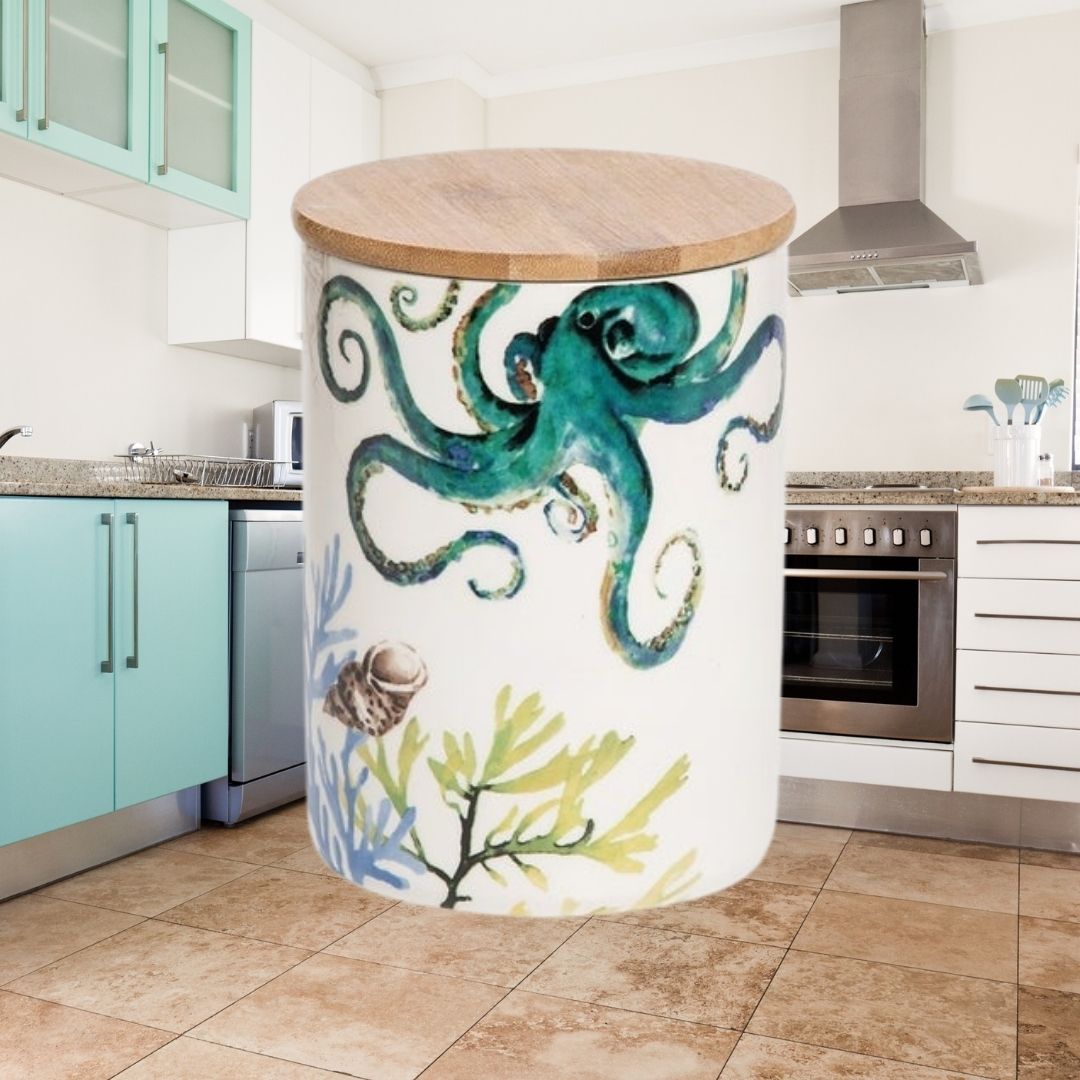 Container Octopus OCTOPUS CERAMIC CONTAINER WITH BAMBOO LID – The Willows Day Spa & Gifts