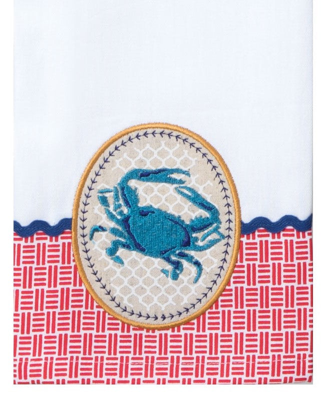 Fresh Catch Crab Embroidered Tea Towel